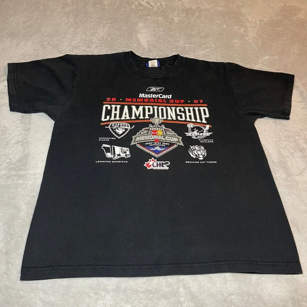 Vintage Reebok 2007 Memorial Cup Championship Hockey T-Shirt Men Large Black CHL